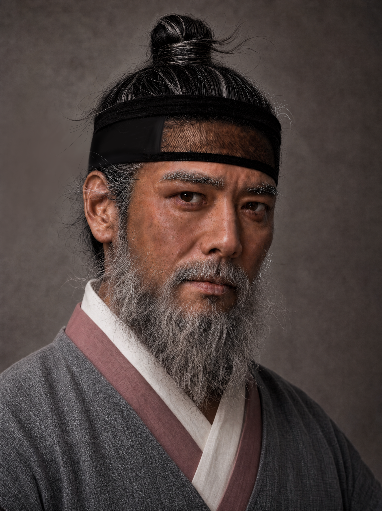 수염과 상투 분장을 적용한 자두 예시 결과